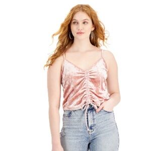 Hippie Rose Juniors’ Ruched Tie-Hem Camisole | Velvet Tank Top Pink, shirt